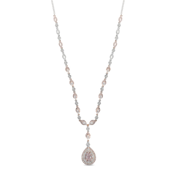 Platinum and 18K Rose Gold 1.35 Carat Pear Pink Diamond Station Necklace -  Josephs Jewelers