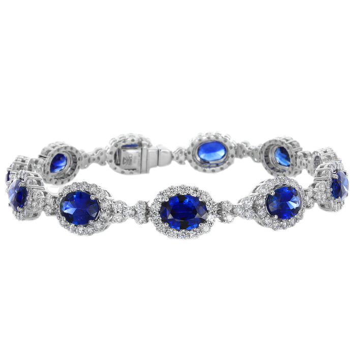 9 Carat Princess-Cut Blue Sapphire Tennis Bracelet 14k White Gold