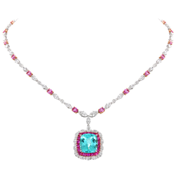 6F608727AQCHPDPSPA 18KT Pink Diamond Pink Sapphire Paraiba Necklace